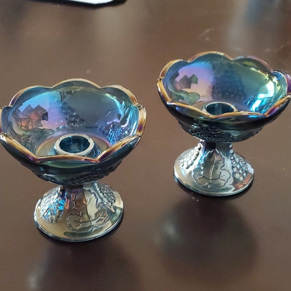 Carnival glass candle holders